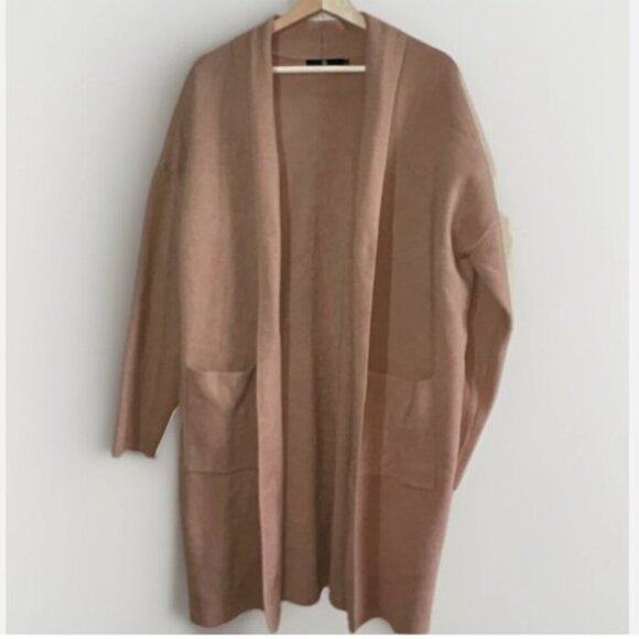 LILLUSORY Women's Oversized Long Cardigan Sweater Camel Brown Pockets Size XL - Picture 2 of 9